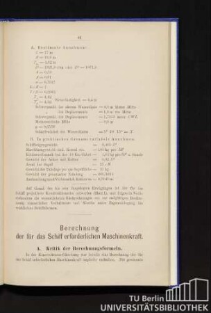 Berechnung der für das Schiff erforderlichen Maschinenkraft.