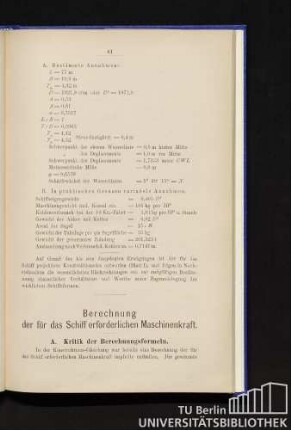 Berechnung der für das Schiff erforderlichen Maschinenkraft.