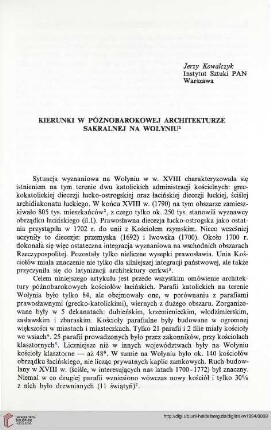 1: Kierunki w późnobarokowej architekturze sakralnej na Wołyniu