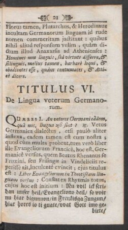 Titulus VI. De Lingua veterum Germanorum