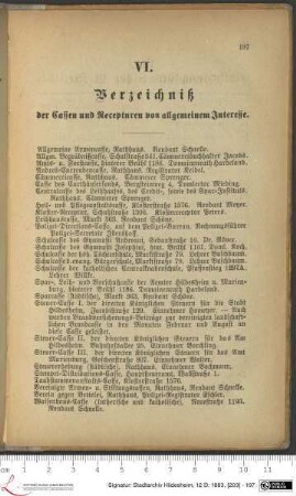 VI. Verzeichniß der Cassen und Recepturen von allgemeinem Interesse.