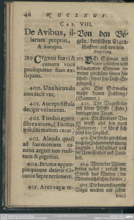 Cap. VIII. De Avibus, illarum propriis, & Aucupio