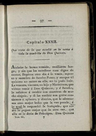 Capítulo XXXII. Que trata de lo que sucedió en la venta á toda la quadrilla de Don Quixote