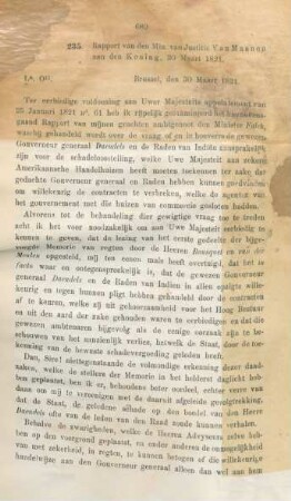 235. Rapport van den Min. van Justitie Van Maanen aan den Koning, 30 Maart 1821