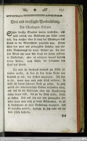 Drei und dreißigste Beobachtung. Die Ellenbogen Geburt