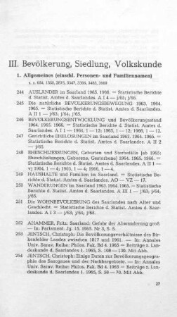 III. Bevölkerung, Siedlung, Volkskunde