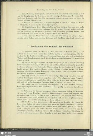 I. Ermittelung der Feinheit der Gespinste
