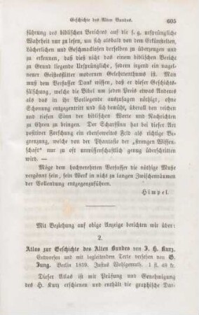 605-613 [Rezension] Jung, G., Atlas zur Geschichte des Alten Bundes von Johann Heinrich Kurtz
