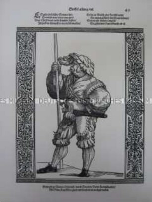 Kriegerdarstellung, Landsknecht mit Spieß, 1510/1530.