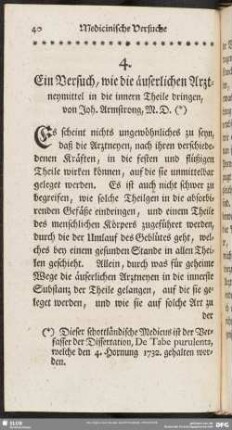 Ein Versuch, wie die äuserlichen Artzneymittel in die innern Theile dringen