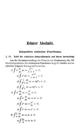 Zehnter Abschnitt. Integration einfacher Functionen.