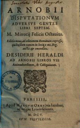 Arnobii Disputationum adversus gentes libri septem