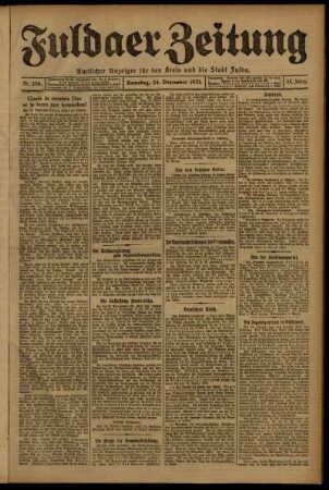 Erste Ausgabe vom Samstag, den 24. Dezember 1921.