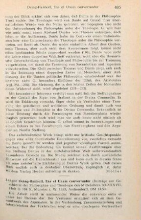 485-486 [Rezension] Oeing-Hanhoff, Ludger, Ens et unum convertuntur