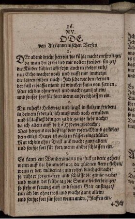 XV. Ode. von Alexandrinischen Versen