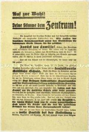 Aufruf der Zentrumspartei zur Berliner Stadtverordnetenwahl 1925