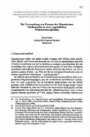 Die Verwendung von Formen der Mannheimer Stadtsprache in einer jugendlichen Migrantinnengruppe