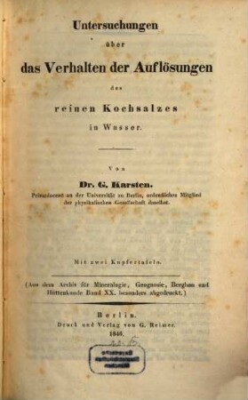 Untersuchungen über das Verhalten der Auflösungen des reinen Kochsalzes in Wasser