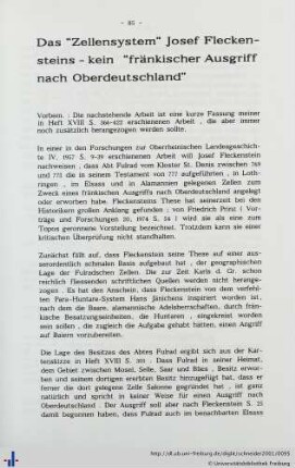 Das "Zellensystem" Josefs Fleckensteins - kein "fränkischer Ausgriff nach Oberdeutschland".