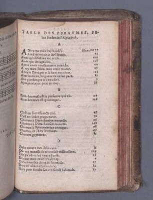 Table Des Pseaumes, Selon l'ordre de l'Alphabeth.