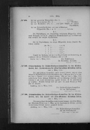 No. 39 Bekanntmachung der Sachverständigen-Kommission für den Effektenhandel, betr. Zinsberechnung bei alten Rheinischen Eisenbahn-Aktien