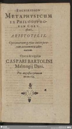 Enchiridion Metaphysicum ...