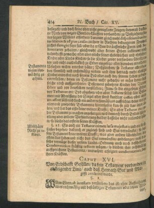 Caput XVI. Von Erbschafft Gefällen, da kein Testament vorhanden in absteigender Linie, auch daß Heyrath-Gut und Mitgifft conferiret werde.