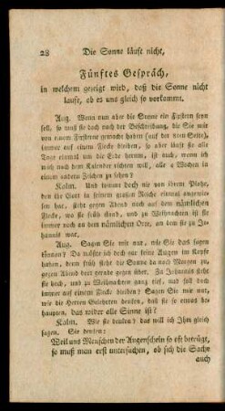 Fünftes Gespräch, in welchem gezeigt wird, daß die Sonne nicht laufe, ob es uns gleich so vorkommt