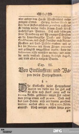 Cap. III. Von Einkünfften / und Wapen dieses Hertzogthums
