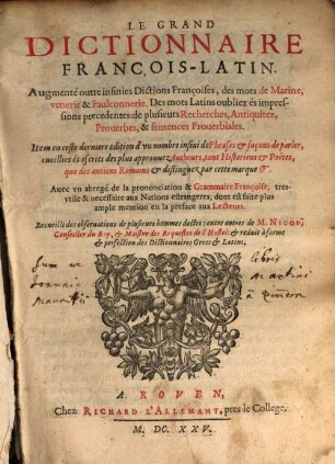 Le grand Dictionnaire françoise-latin