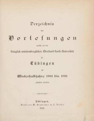Vorlesungsverzeichnis 1894/95