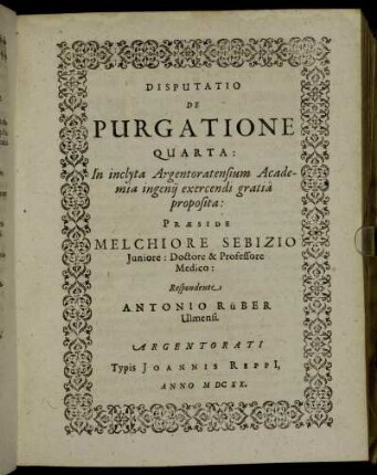 Disputatione De Purgatione Quarta: