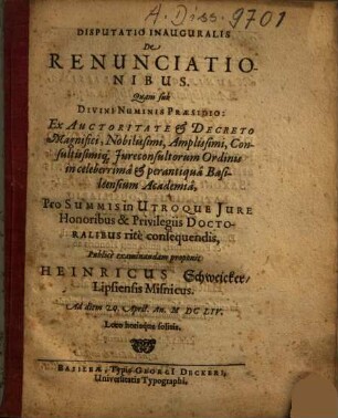 Disputatio Inauguralis De Renunciationibus