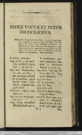 Index Vocum Et Rerum Difficiliorum