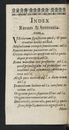 Index Rerum & Sententiarum.