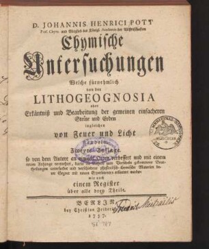 D. Johannis Henrici Pott Chymische Untersuchungen