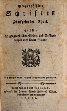 Neue Sammlung geographisch-historisch-statistischer Schriften. 15. 1794