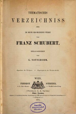 Thematisches Verzeichniss der im Druck erschienenen Werke von Franz Schubert