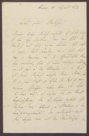 Schreiben von Moritz Ellstätter, Berlin, an seine Frau Marie: - Privates - Reichstagseröffnung - Theatervergleich mit Karlsruhe - Diner mit [August] Eisenlohr und [Ludwig] Bamberger - Besuche bei Gladbeck und u. a. - Diner mit [Gustav] Scheidtmann - Kontakt zu [Hermann von] Mittnacht - Kontributionsfrage im Bundesrat