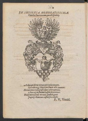 In Insignia Honoratissimae Familiae Emericorum quae est Gorlicii.