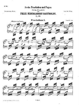 Felix Mendelssohn-Bartholdys Werke, 11,62. Nr. 62, Sechs Präludien und Fugen : op. 35. - 41 S. - Pl.-Nr. M.B.62
