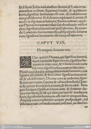 CAPUT VIII. De tempore fortunae nati.