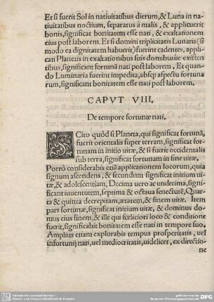 CAPUT VIII. De tempore fortunae nati.