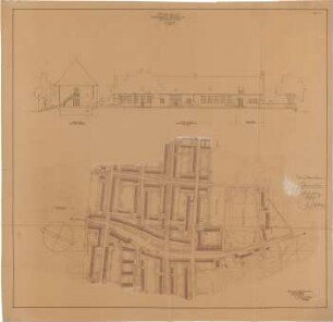 Gsaenger, Gustav; Eberswalde (Brandenburg); Projekt Gesamtentwicklungsplan, Stadtkrone, Vierjahresplan-Siedlung (Schule) - Vierjahresplan-Siedlung, Schule (Lageplan); Kleine Werkschule, Hofseite (Ansicht)