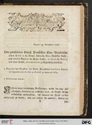 Den gewaltsamen Koenigl. Preußischen Chur = Brandenburgischen Einfall in die Koenigl. Pohlnische Chur = Saechsische Lande, auch weiteren Anzug in die Reichs = Lande [...]