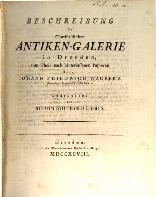 Beschreibung der Churfürstlichen Antiken-Galerie in Dresden