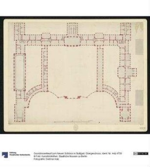 Grundrissentwurf zum Neuen Schloss in Stuttgart, Obergeschoss