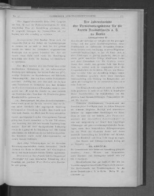 Der Jahresbericht der Versicherungskasse für die Aerzte Deutschlands a.G. zu Berlin