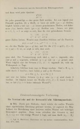 281-300, Zweiundzwanzigste Vorlesung. Das Newton´sche und die Bernoullische Näherungsmethode.