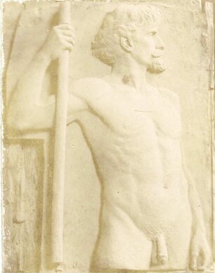 Männerakt (vielleicht Wächter) : Männerakt (vielleicht Wächter). Gipsrelief (um 1915; C. Brose)